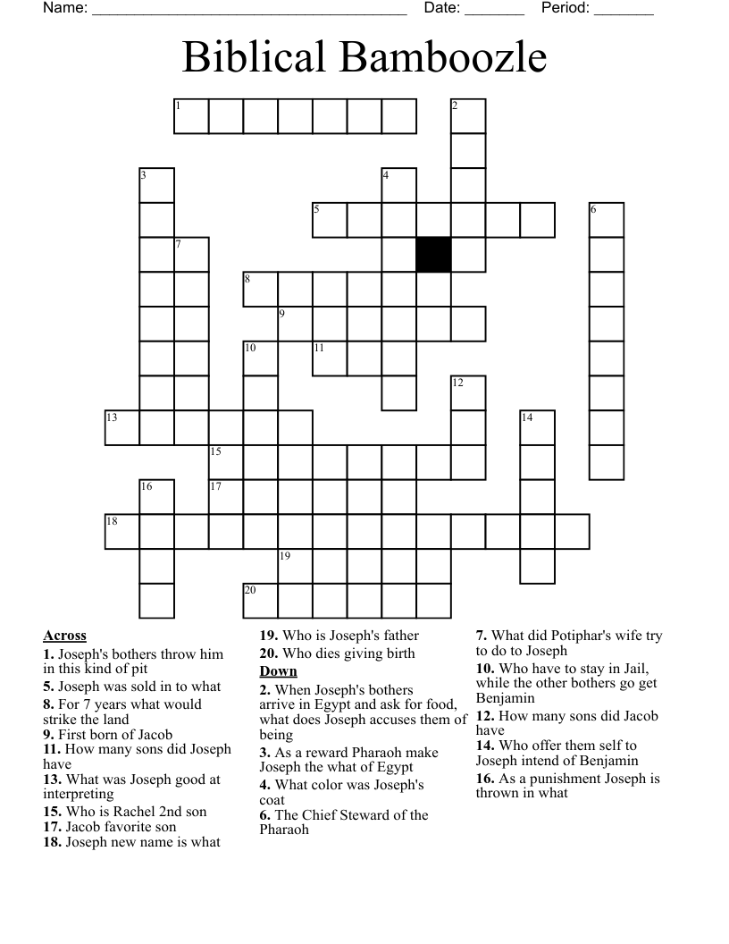 Joseph In Potiphar s House Crossword WordMint