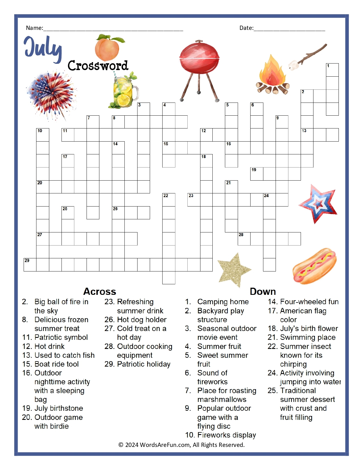 Printable Crossword Puzzles For July 2