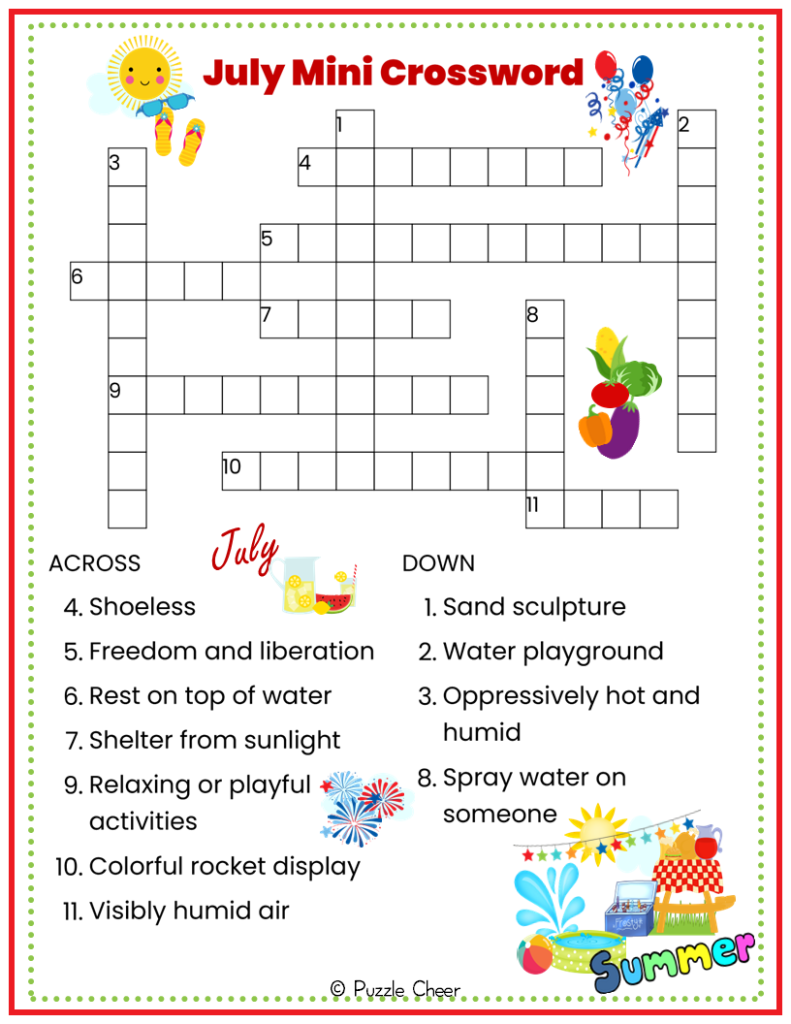 July Mini Crossword Puzzle Puzzle Cheer