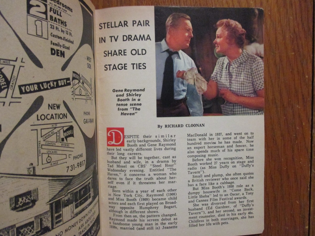 June 25 1961 Detroit News TV Magazine SHRILEY BOOTH GENE RAYMOND ROBERT CONRAD