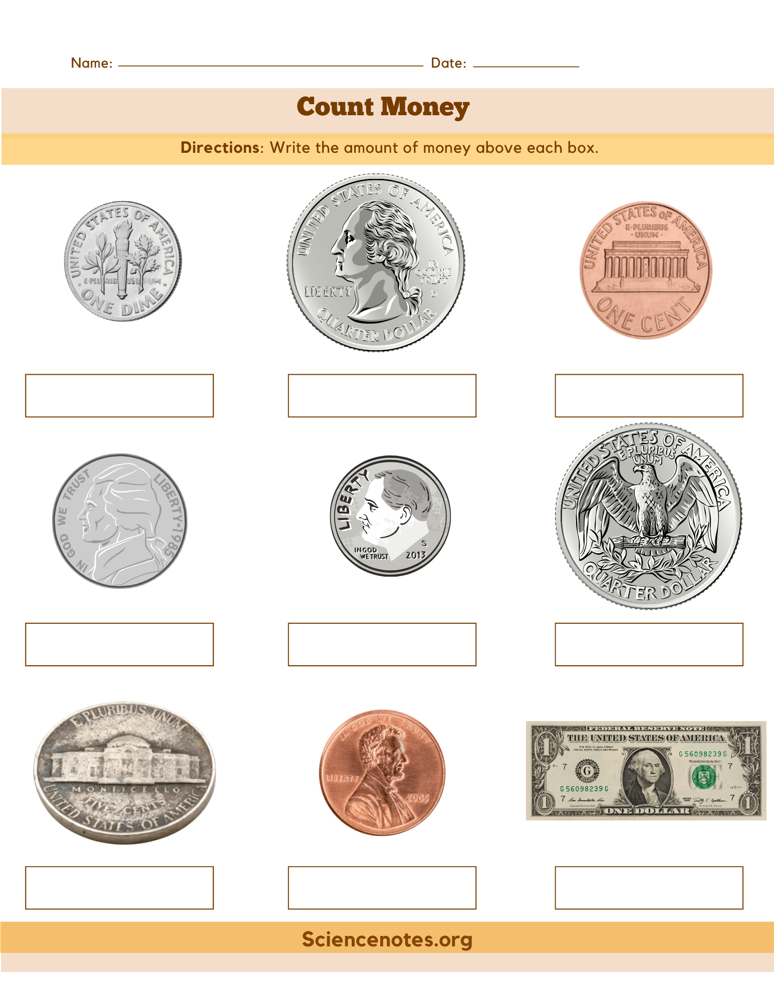 Kindergarten Identify The U S Coins Activity Sheet Worksheets 