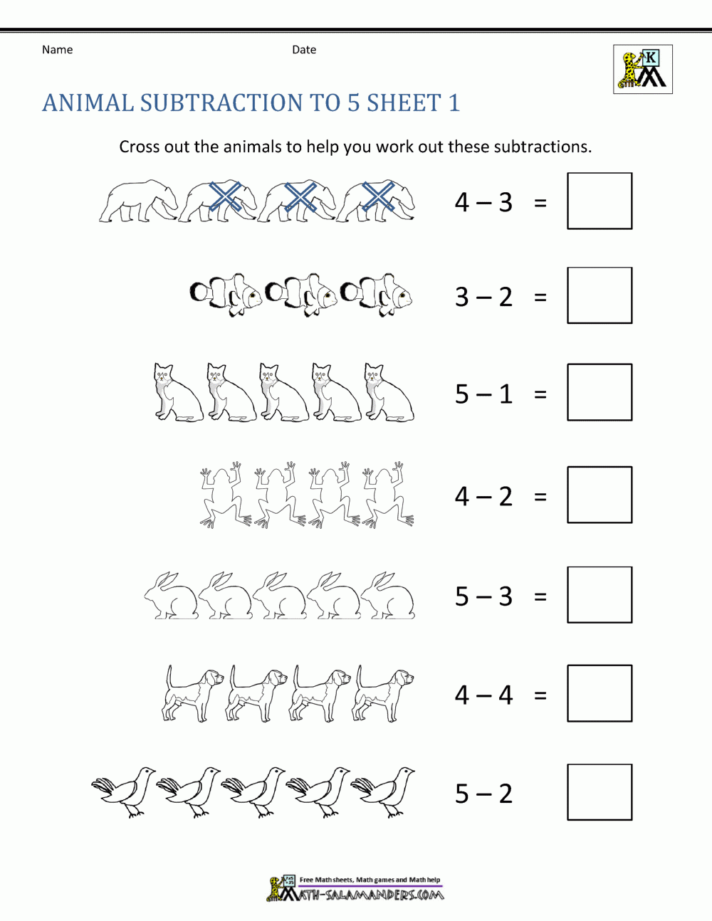 Free Printable Subtraction Worksheets For Kindergarten