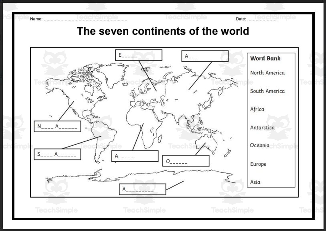 7 Continents Worksheets Printable
