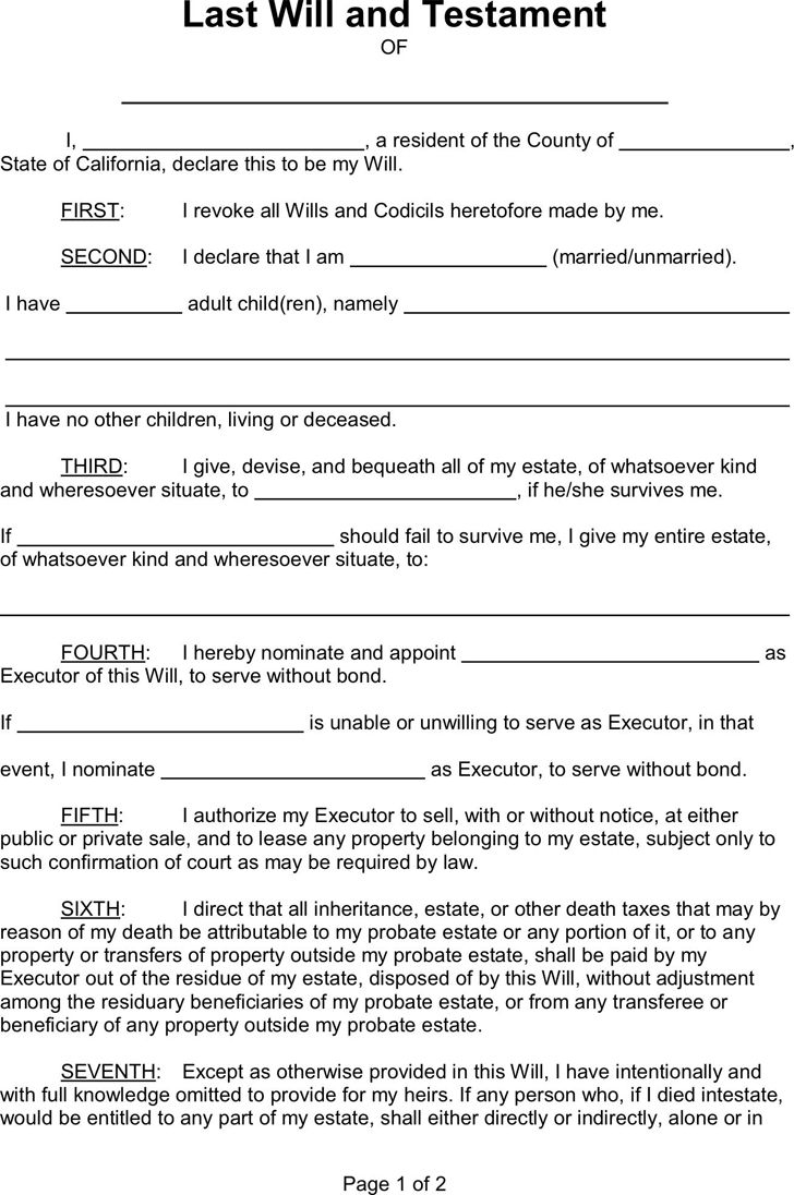 Last Will And Testament Template Free Template Download 
