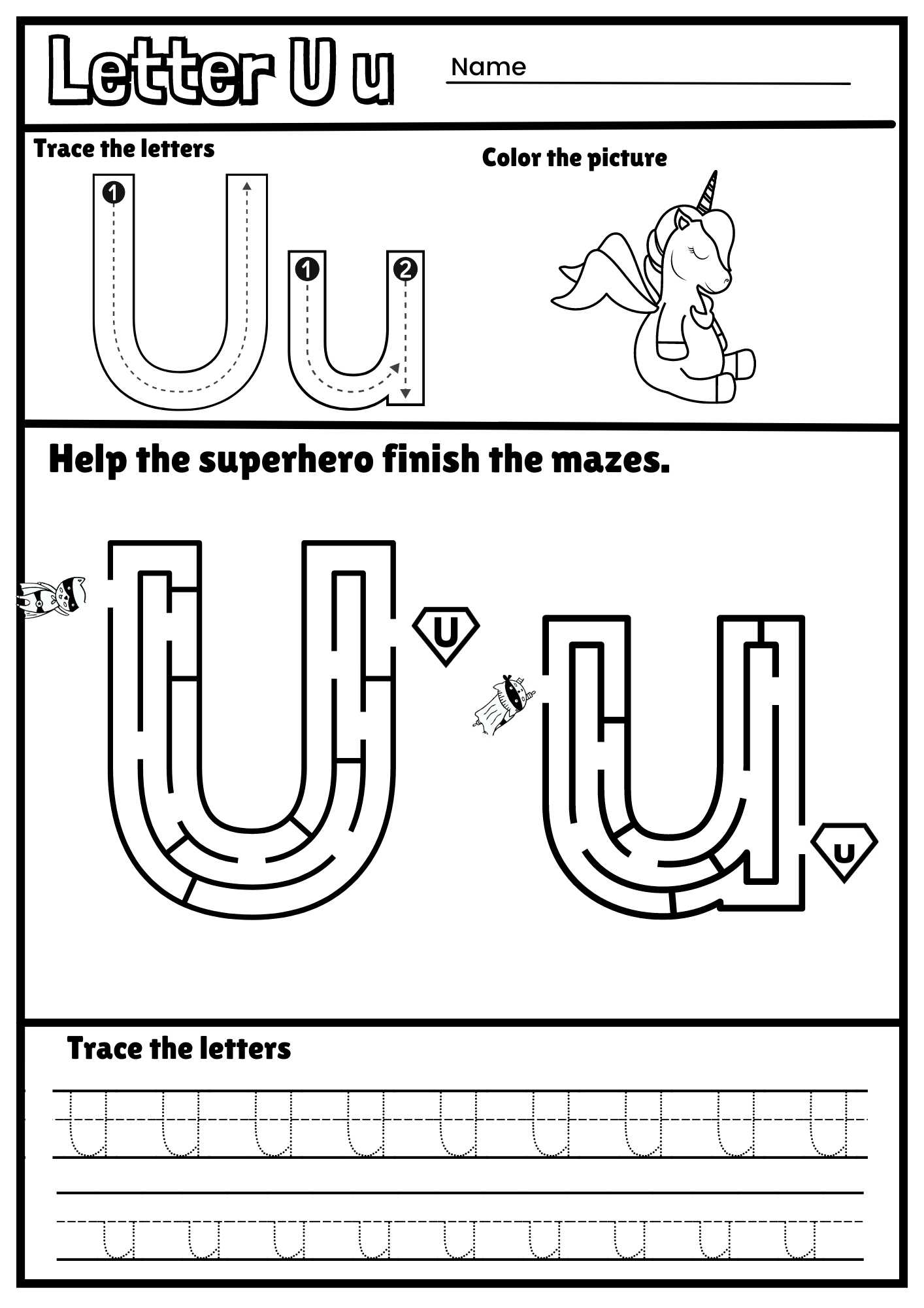 Letter U Alphabet Tracing And Coloring Free Printable PDF 