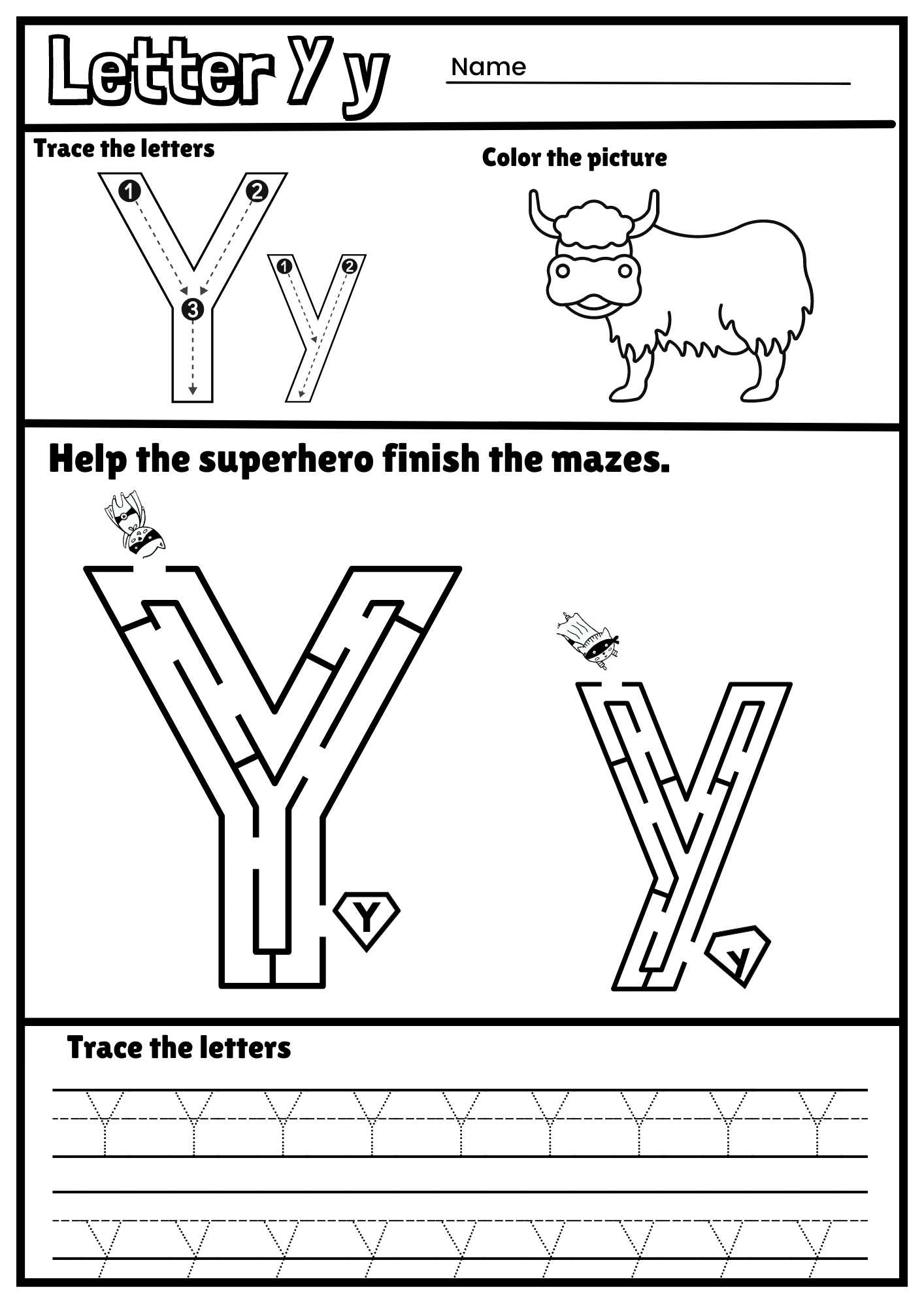 Letter Y Alphabet Tracing And Coloring Free Printable PDF 