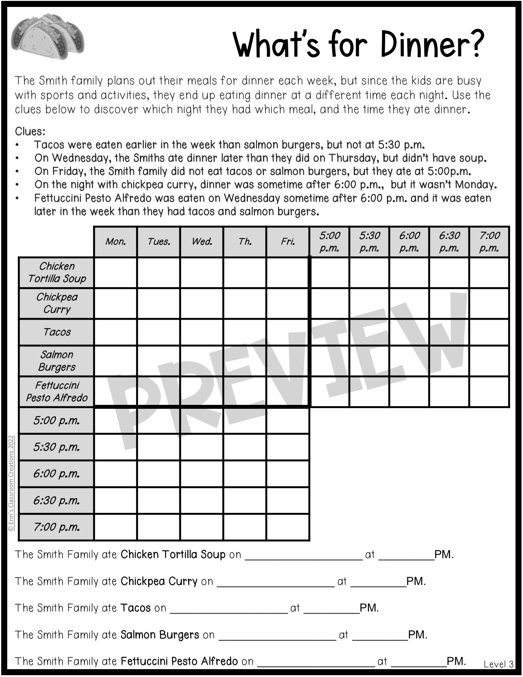 Free Printable Logic Grid Puzzles
