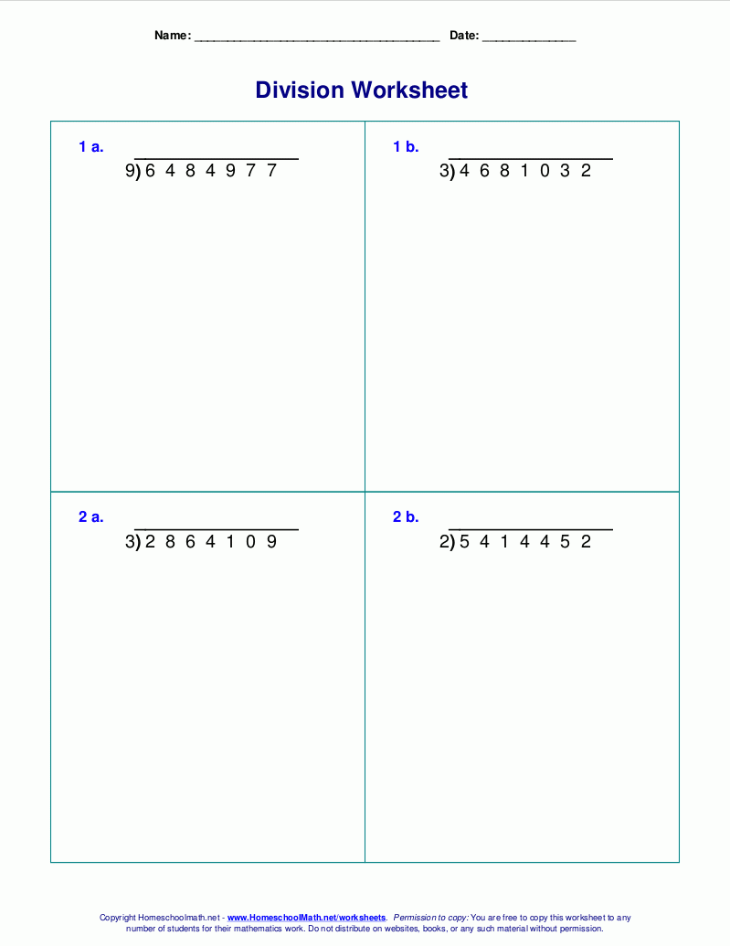 Long Division Worksheets Grade 4 Printable
