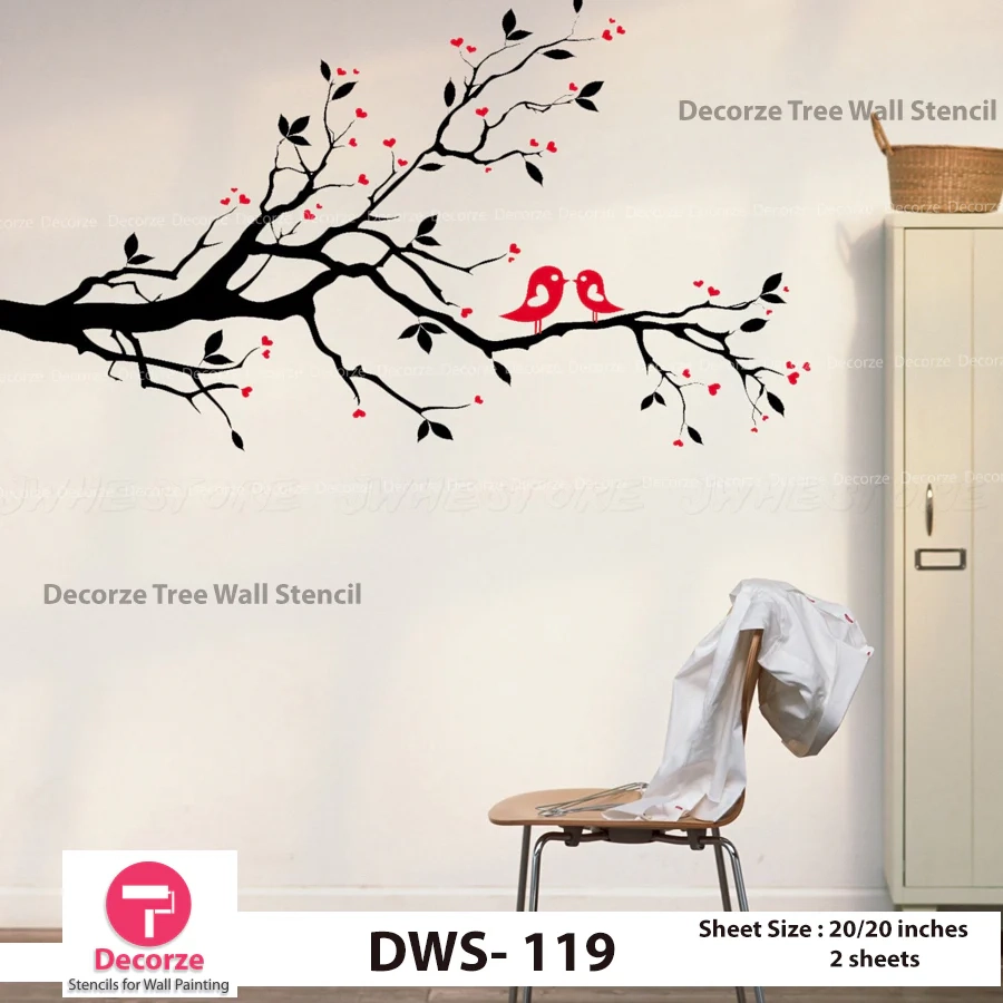 Love Tree Stencil Tree And Birds Stencil Wall Painting Designs 
