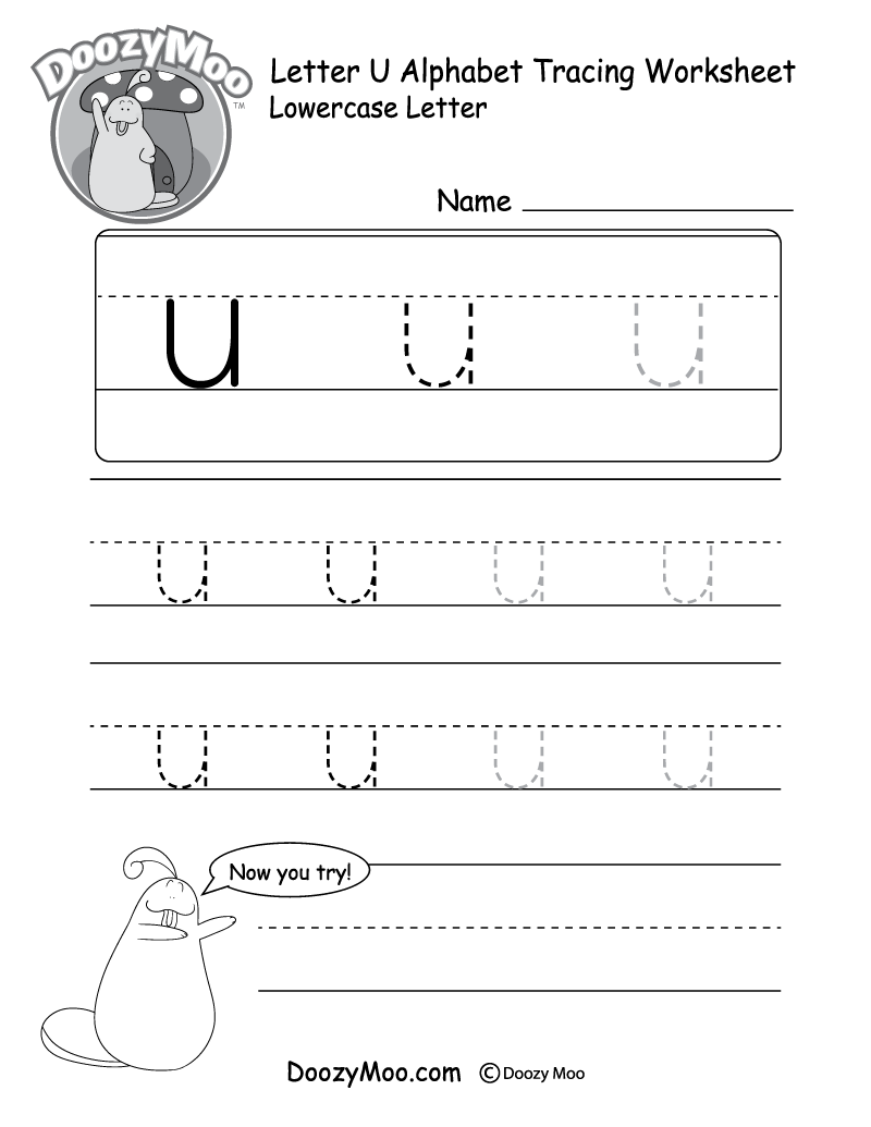 Lowercase Letter u Tracing Worksheet Doozy Moo