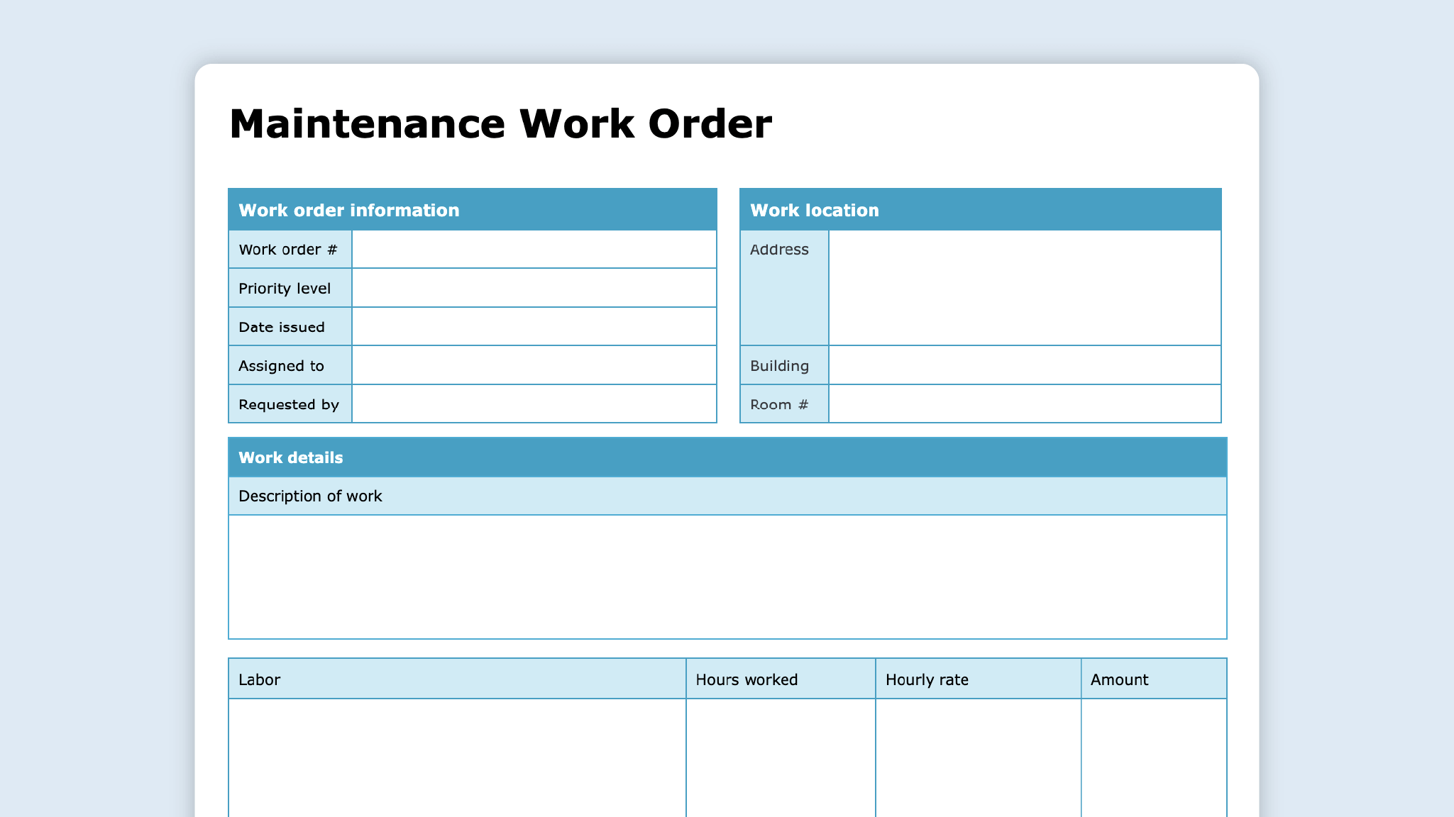 Printable Maintenance Work Order Template