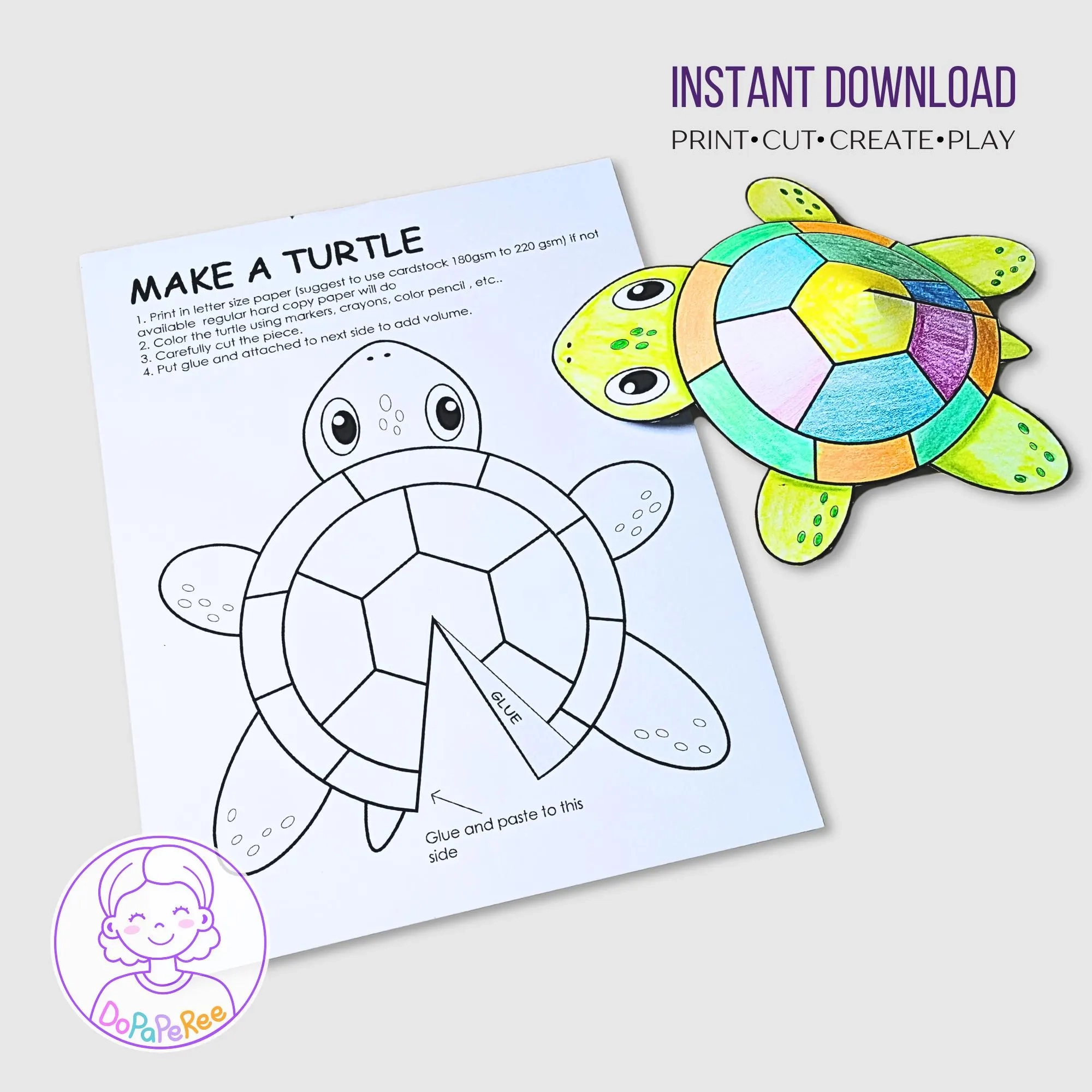 Make A Turtle Printable Activity For Kids Turtle Paper Craft 
