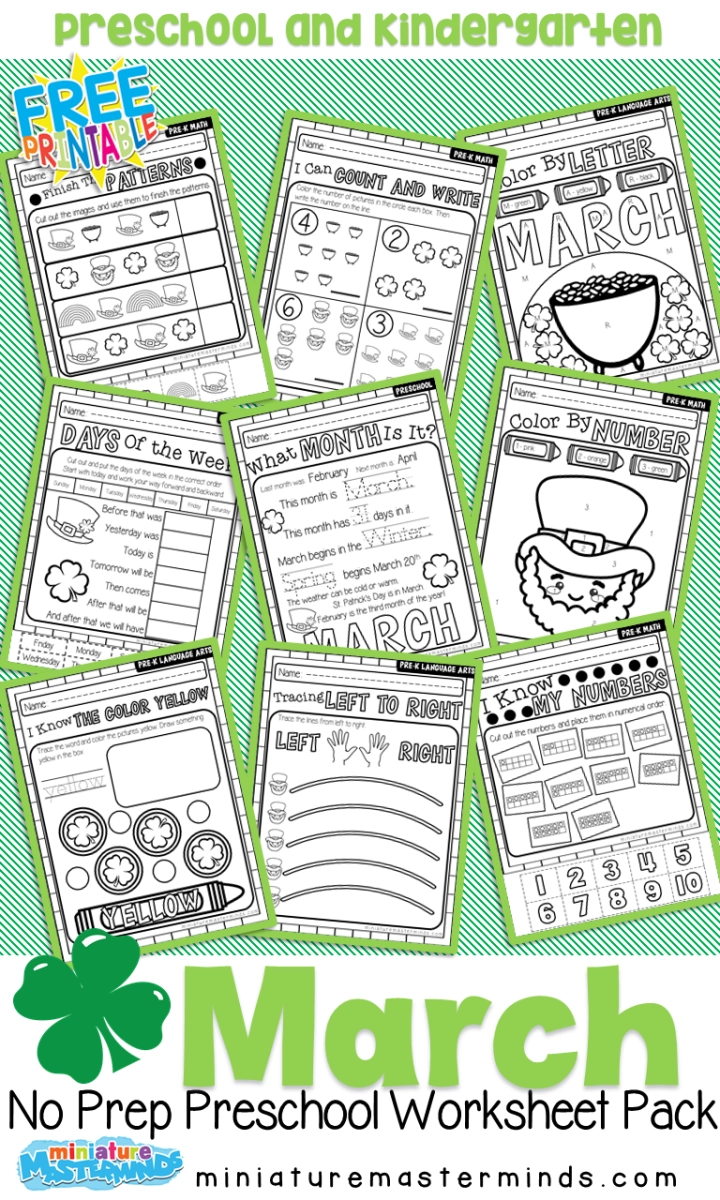 MARCH ST PATRICK S DAY PRESCHOOL EDUCATIONAL NO PREP WORK SHEETS 