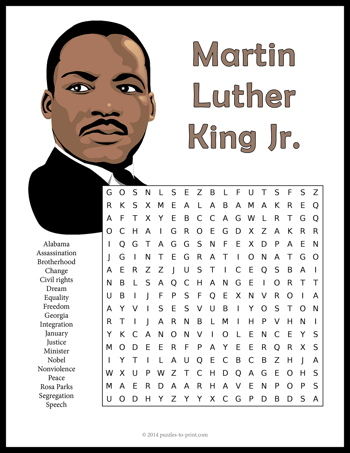 Martin Luther King Jr Word Search