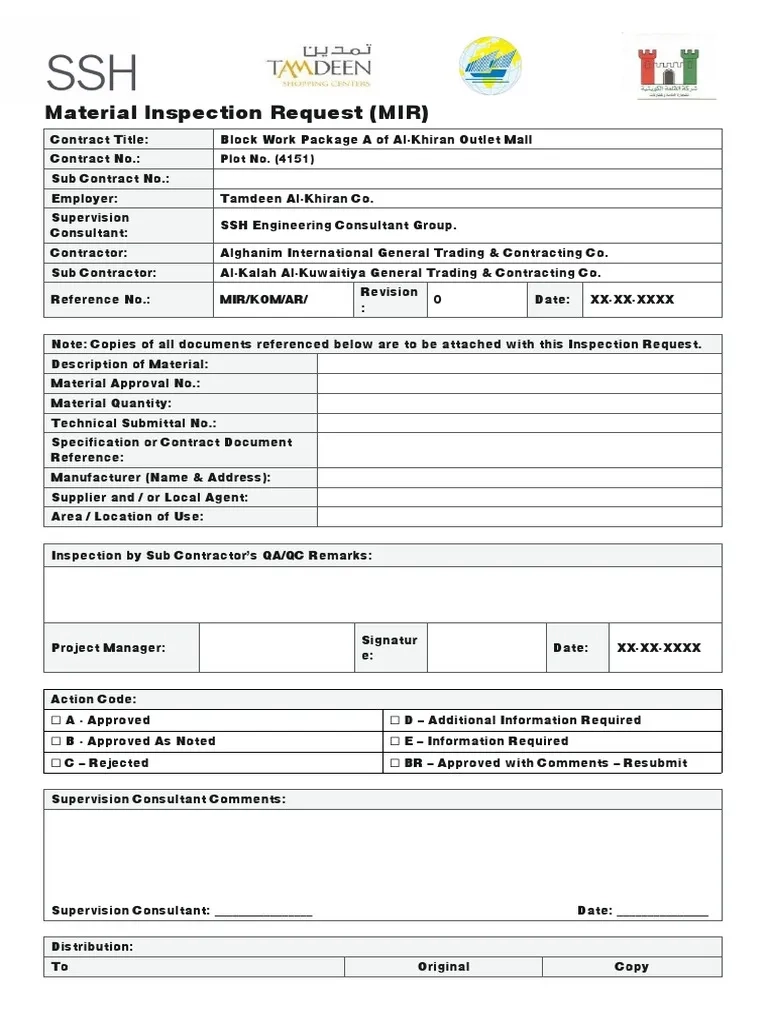 Material Inspection Request MIR Plot No 4151 PDF