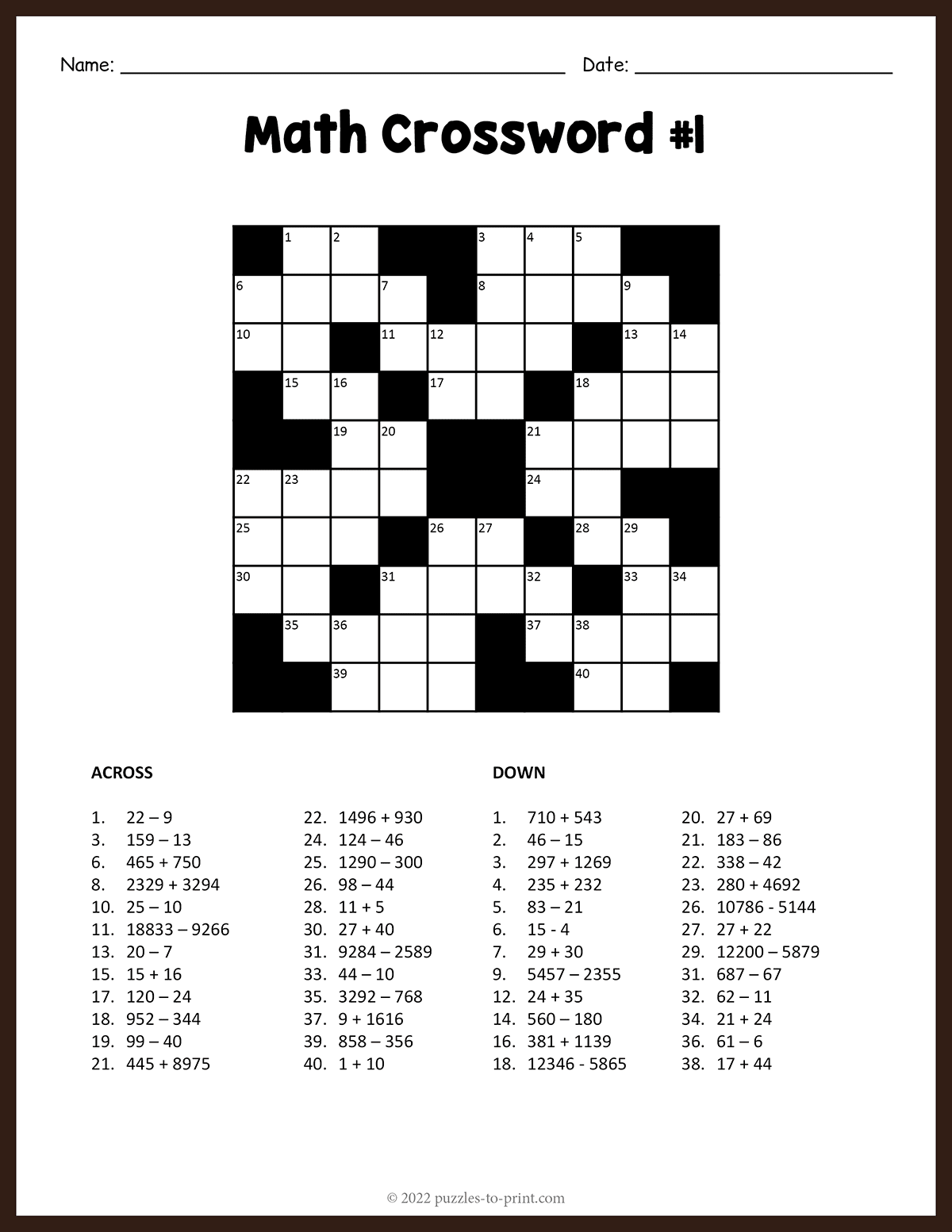Crossword Puzzles Online Printable