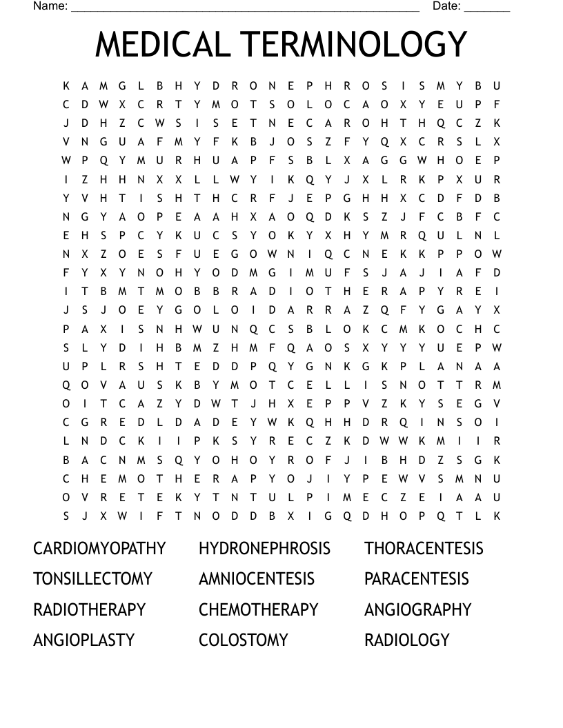 Printable Medical Terminology Crossword Puzzles