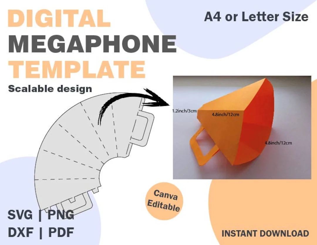 Megaphone Template SVG DXF PDF Png Formats Kids Paper Box 