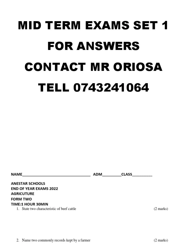 Form 2 Mid Term 1 Exam