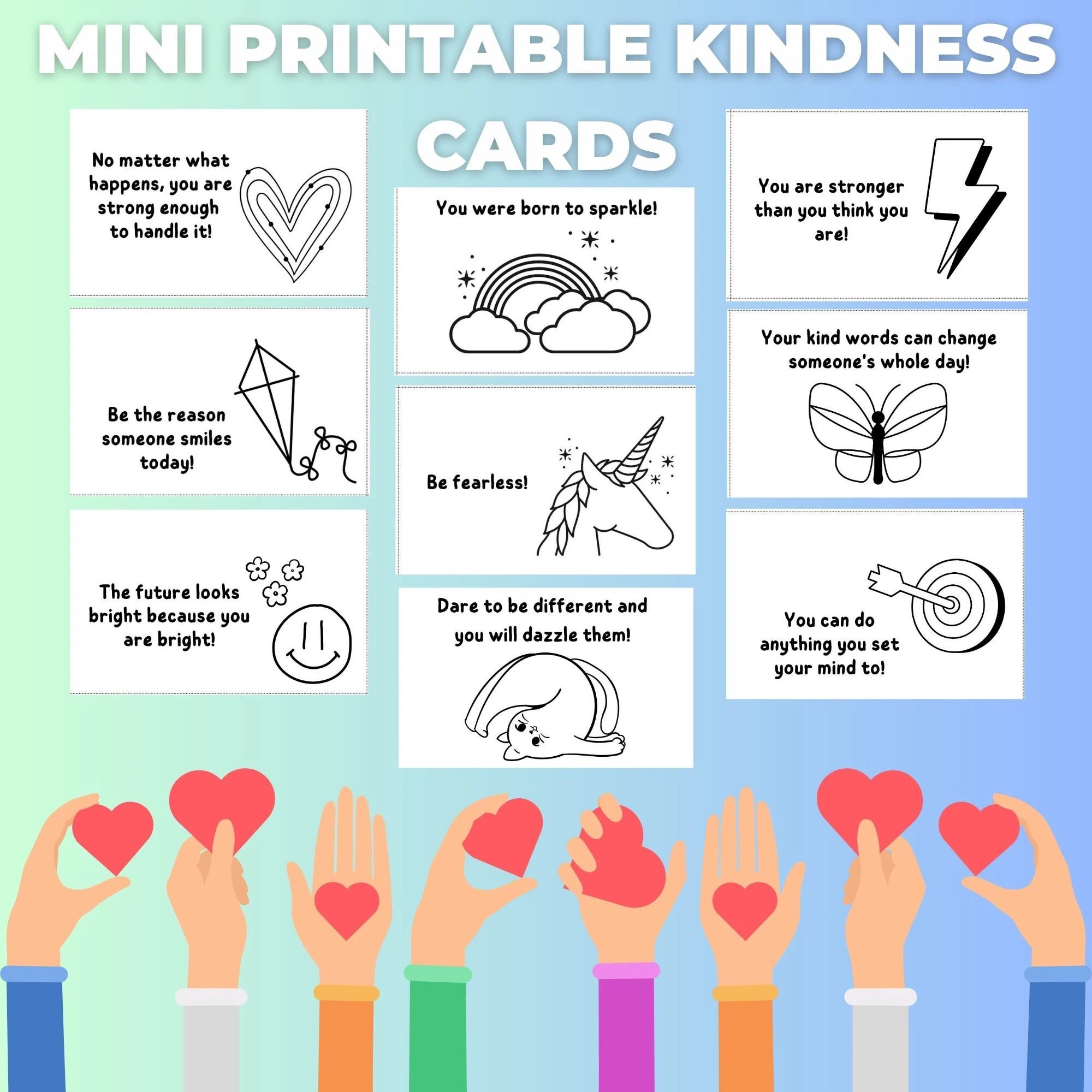 Mini Kindness Cards To Color Positive Affirmations digital 