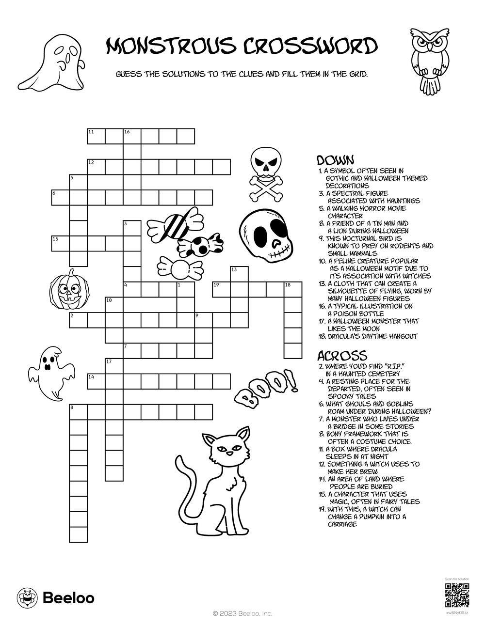 Horror Movie Crossword Printable