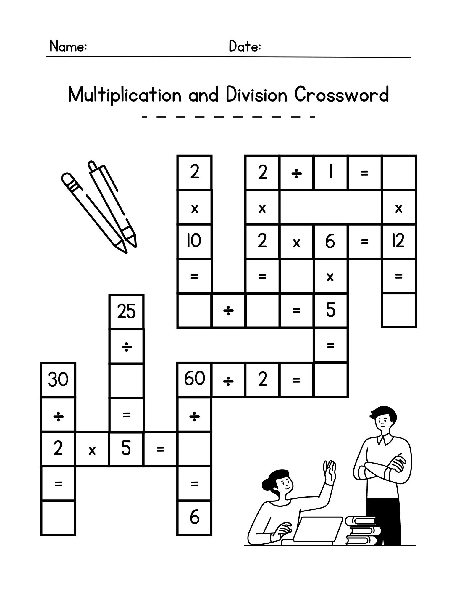 Multiplication AND Division Math Crossword Activity Combo 