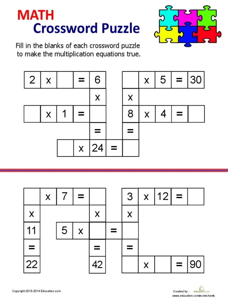Multiplication Crossword PDF PDF