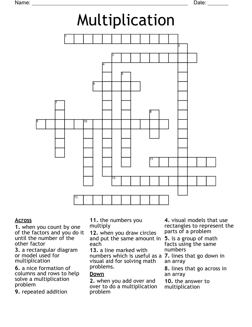 Multiplication Crossword Puzzles Printable