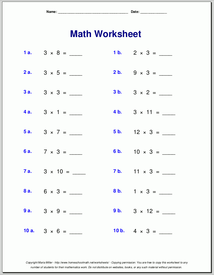 Free Printable Worksheets For 3rd Grade Math