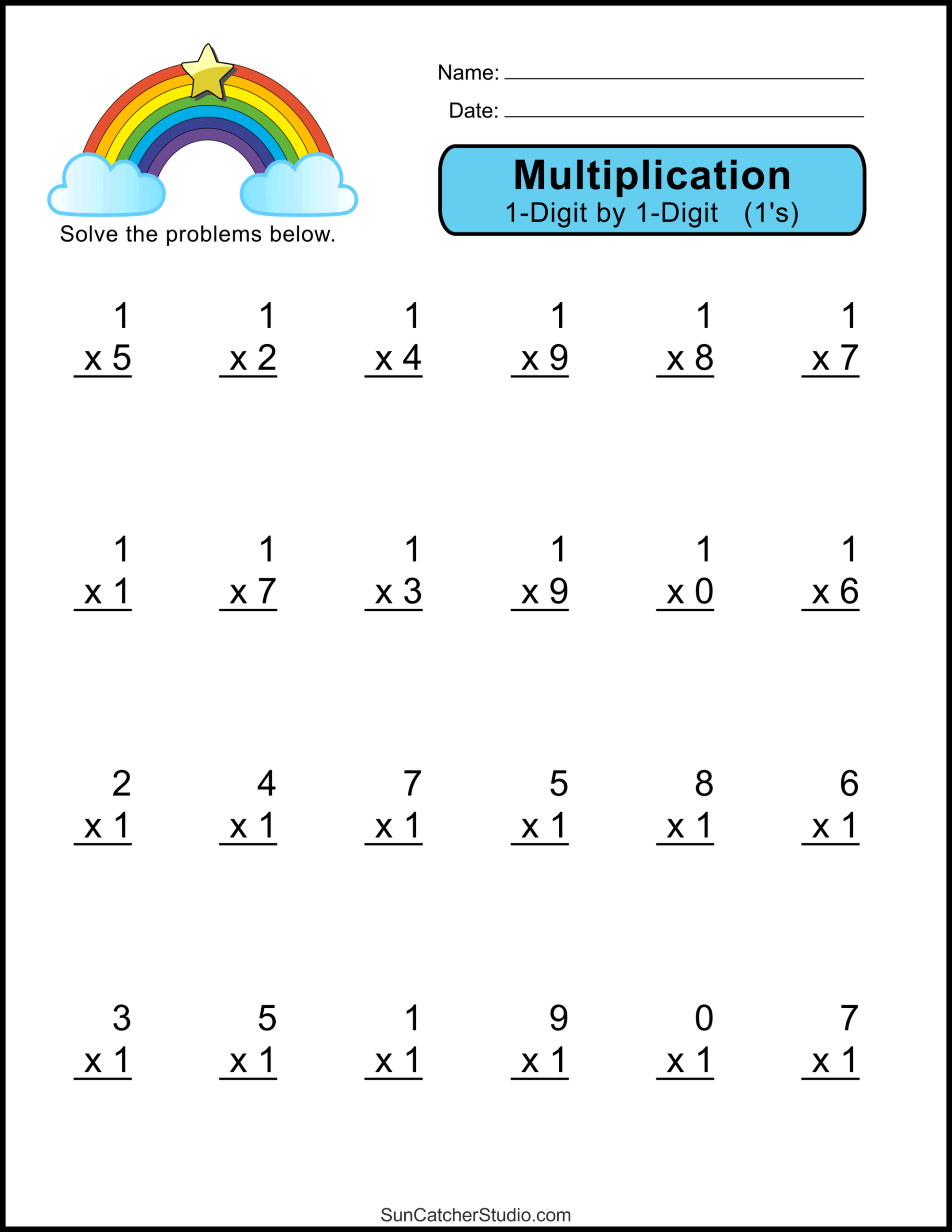 Multiplication Worksheets One Digit Math Drills Free 