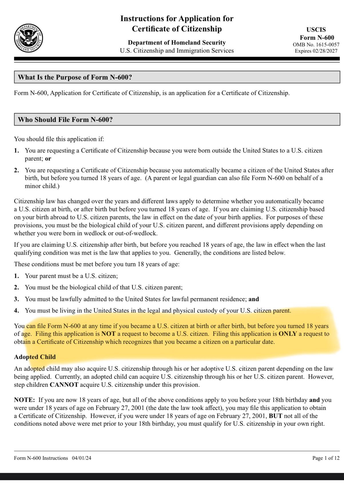 Where To File Form N-600