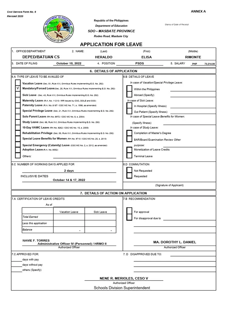 New Form 6 Leave Form PDF