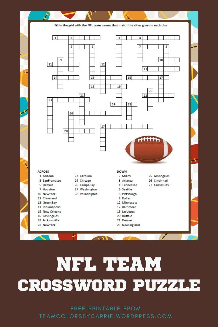 NFL Team Crossword Puzzle FREE Printable