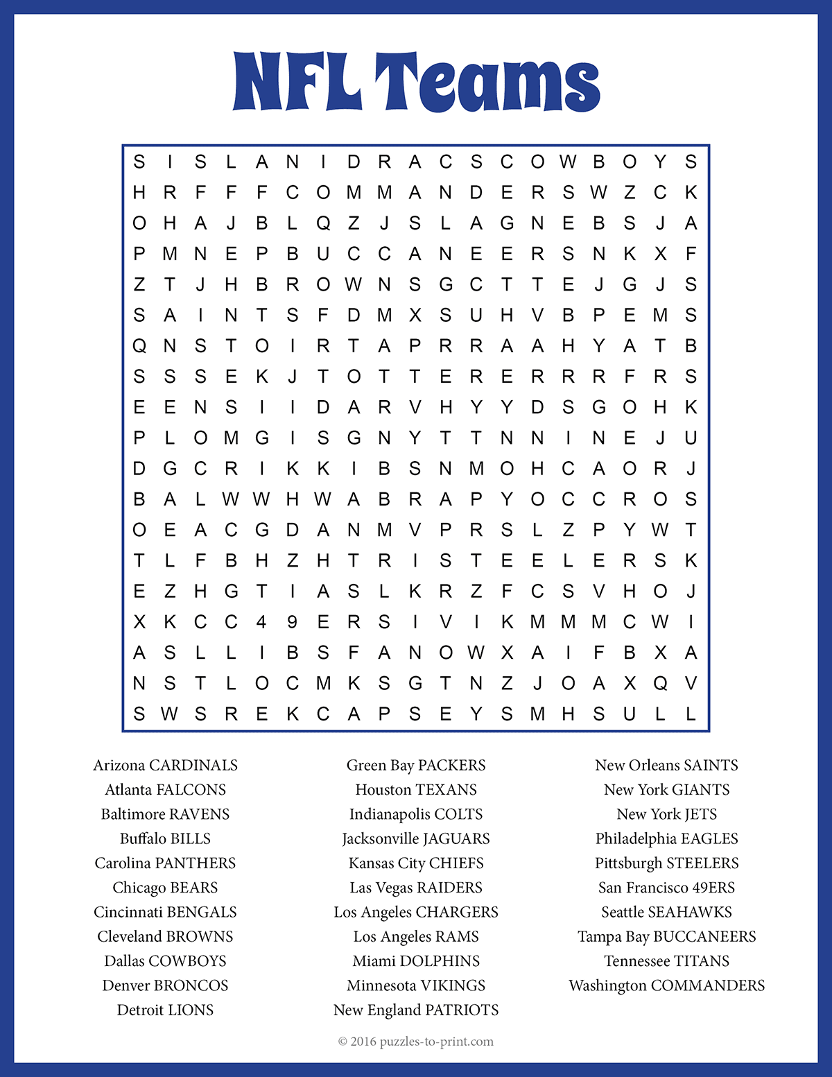 Free Printable Football Word Search Puzzles