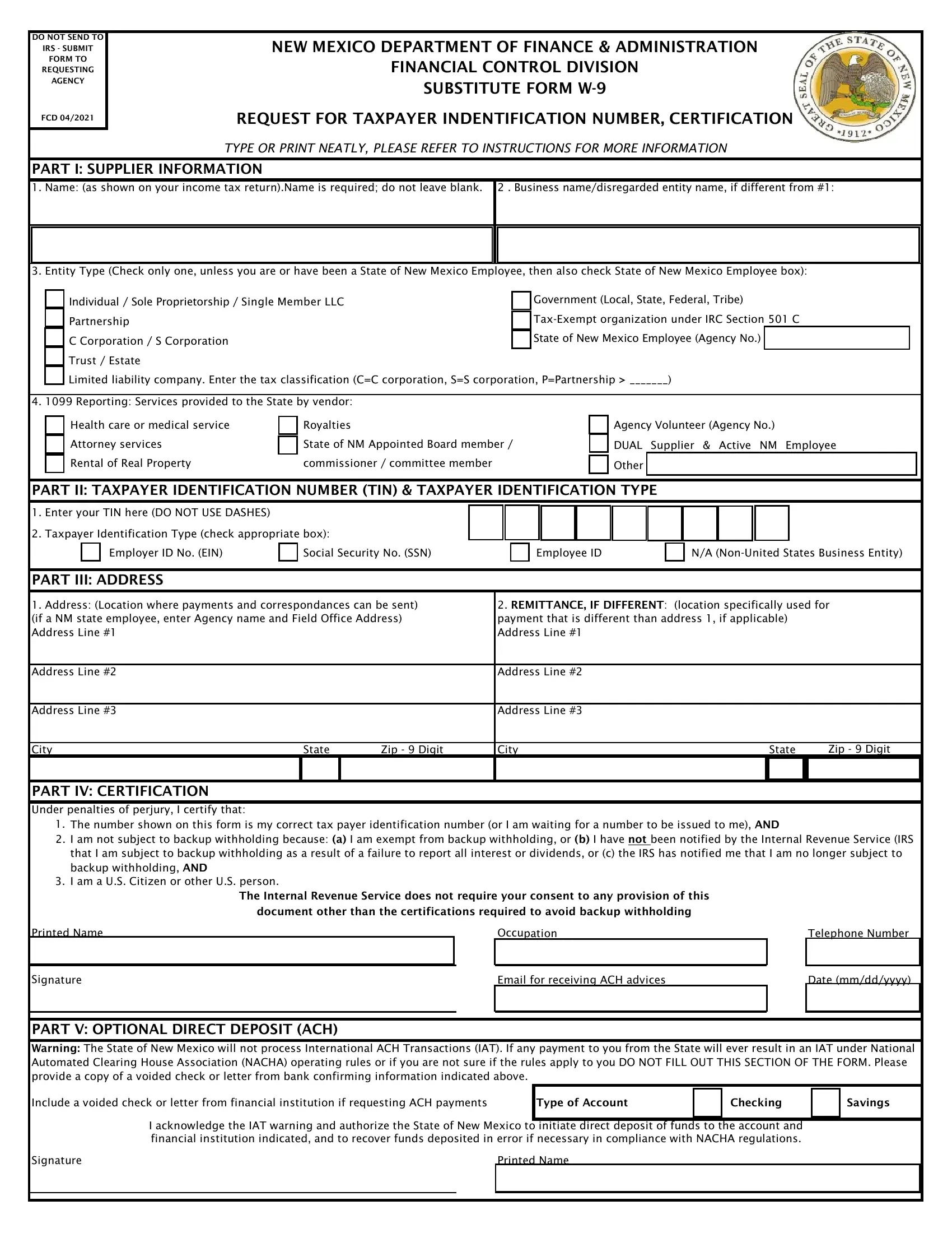 Nm W 9 Form Fill Out Printable PDF Forms Online