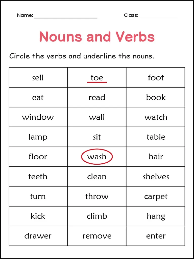 Free Printable Noun Verb Worksheets