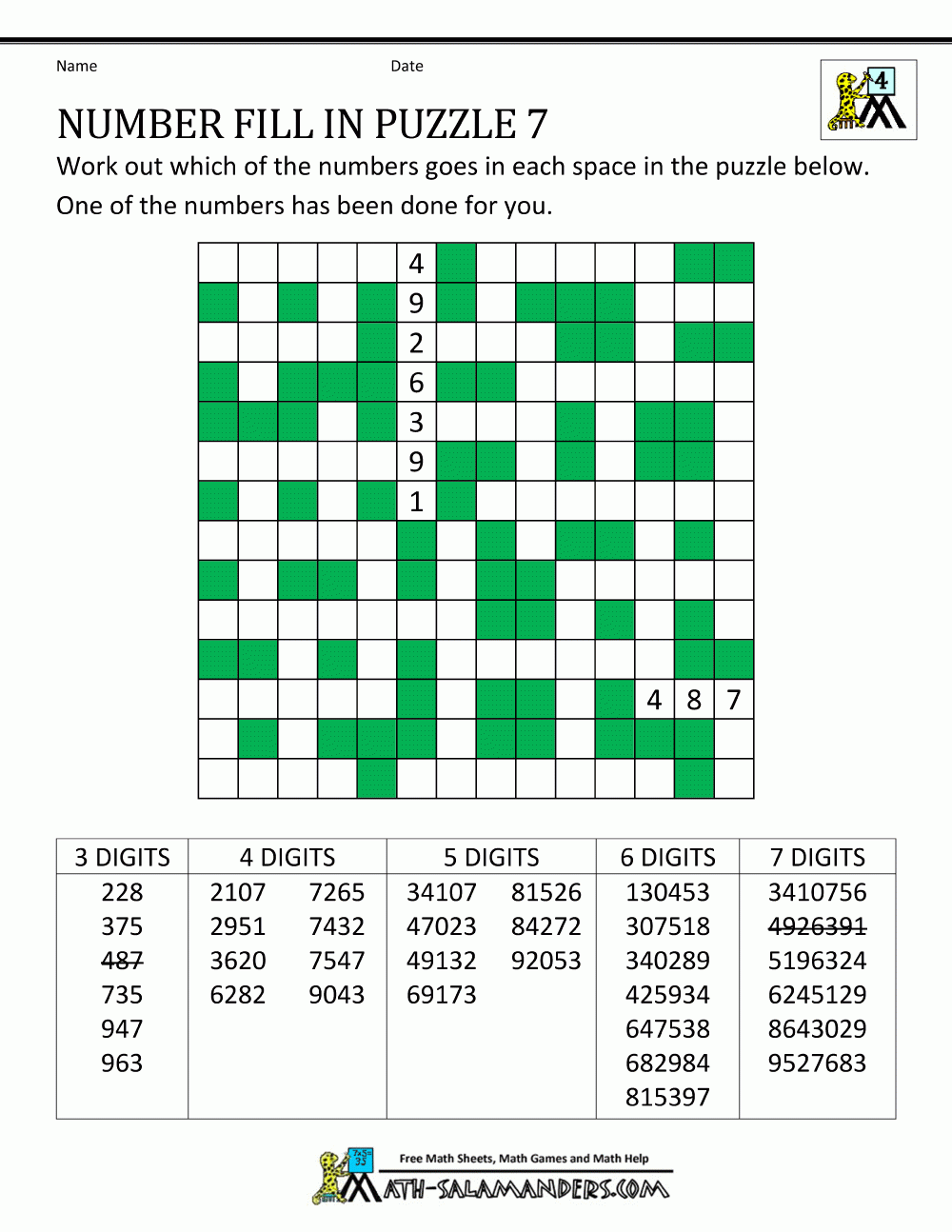 Free Printable Math Crossword Puzzles