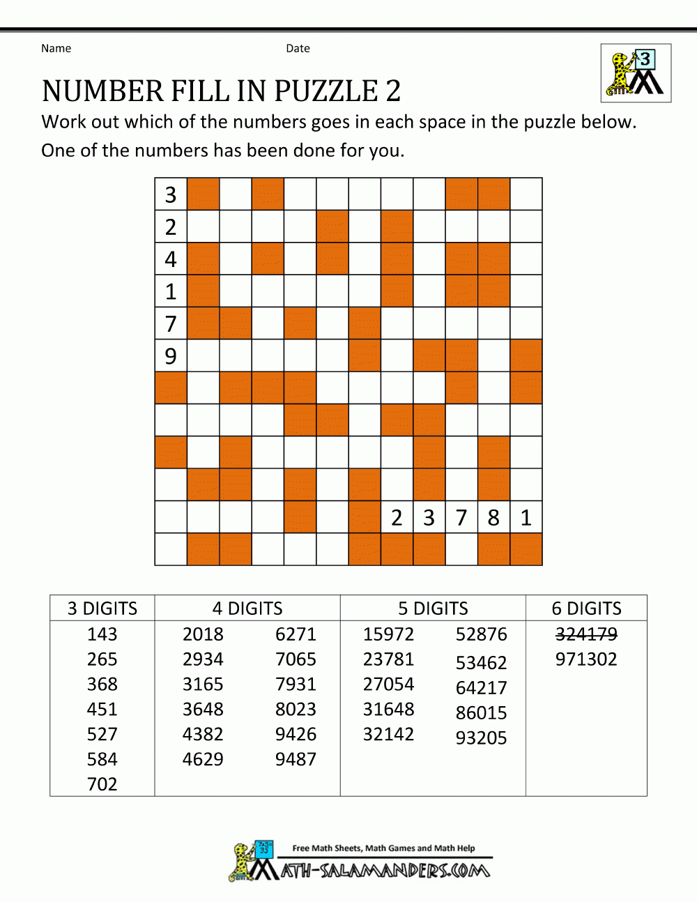 Free Printable Cross Number Puzzles