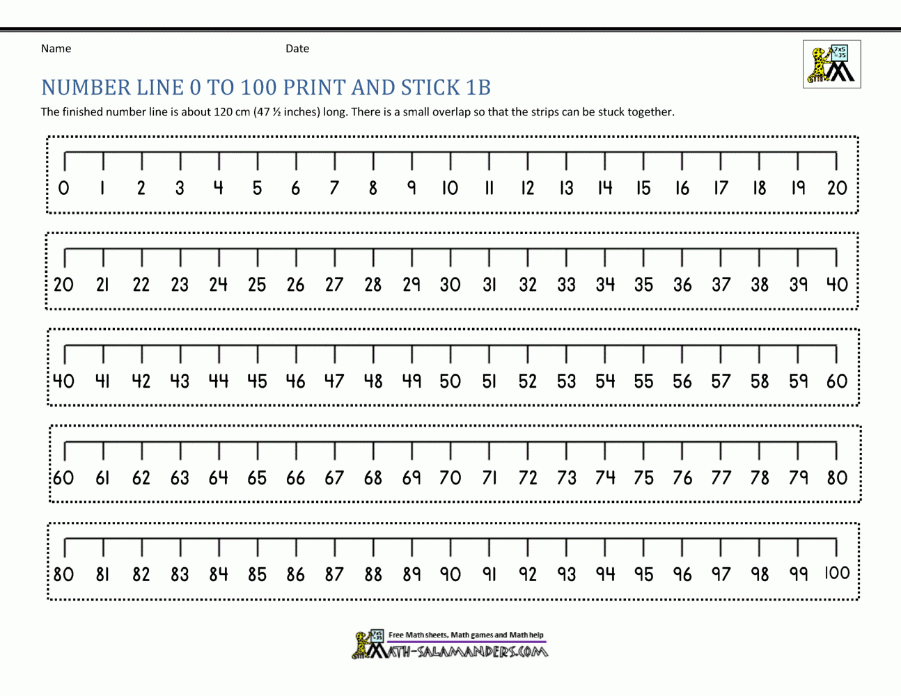 Free Printable Math Number Line Worksheets