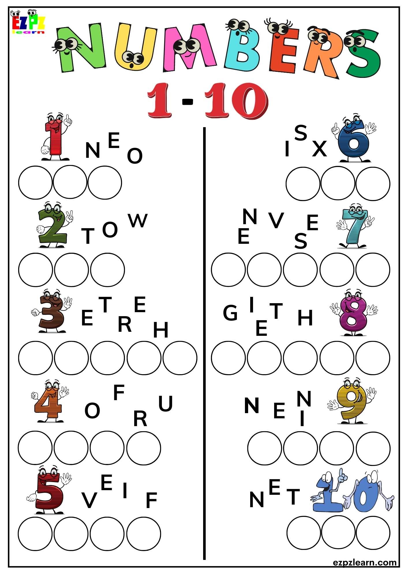 Printable Numbers 1-10 Worksheets