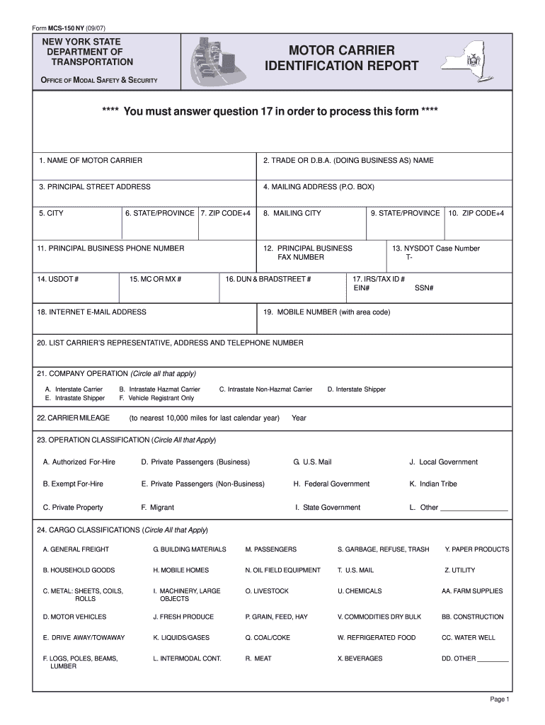 NY MCS 150 NY Form Fill Online Printable Fillable Blank 