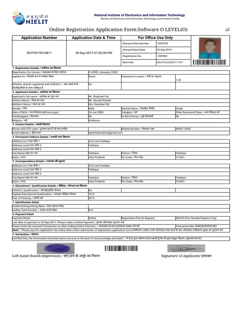 o level reg form pdf