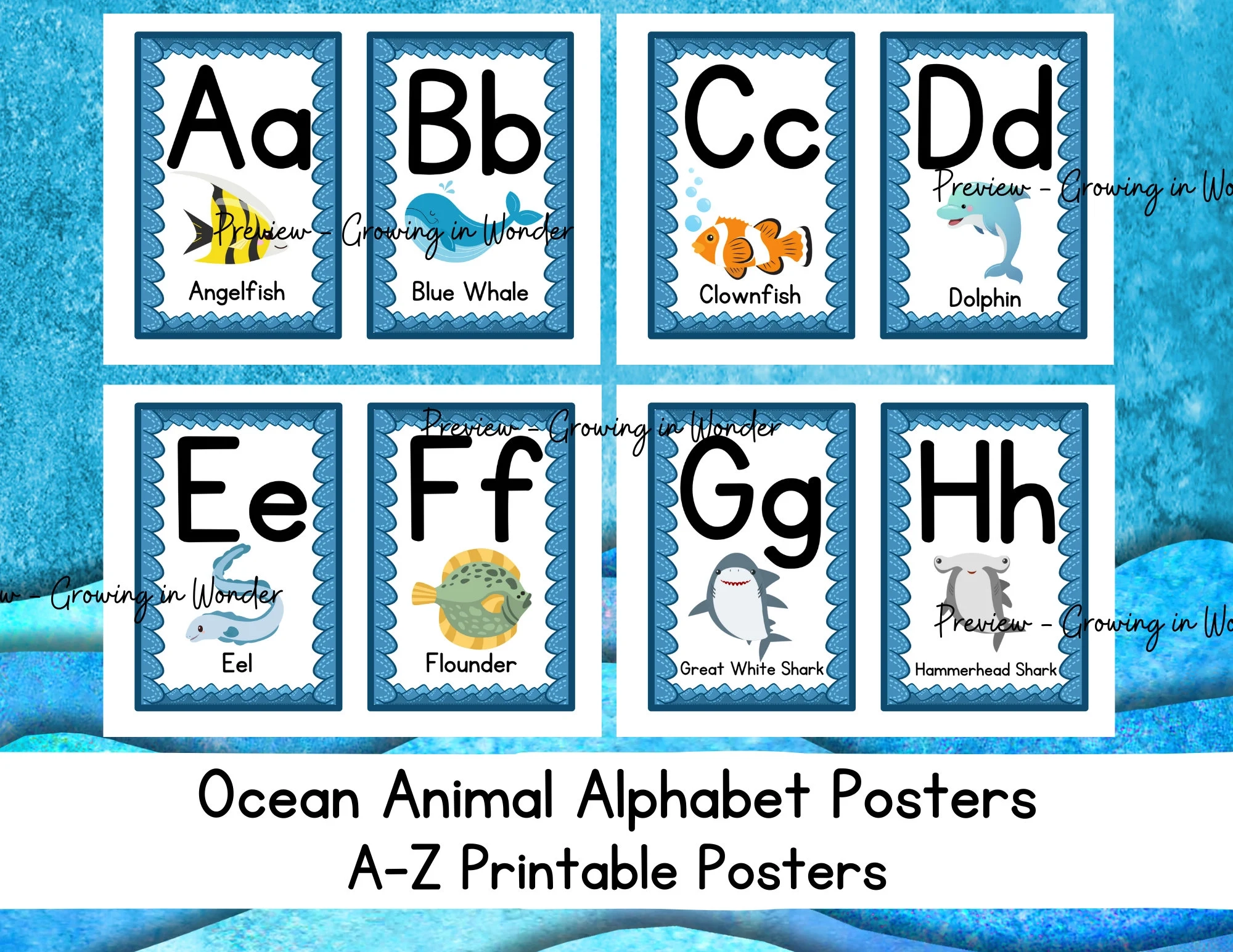 Ocean Animal Alphabet Posters Under The Sea Printables Etsy