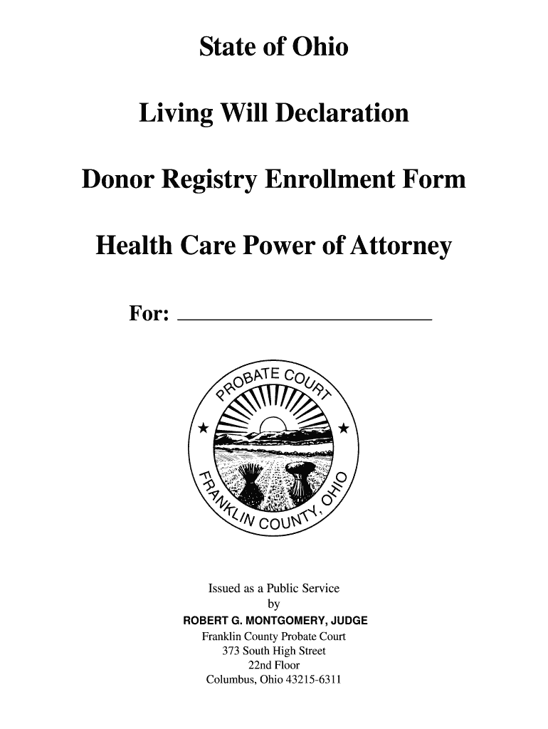 OH Living Will Declaration Donor Registry Form Fill Online 