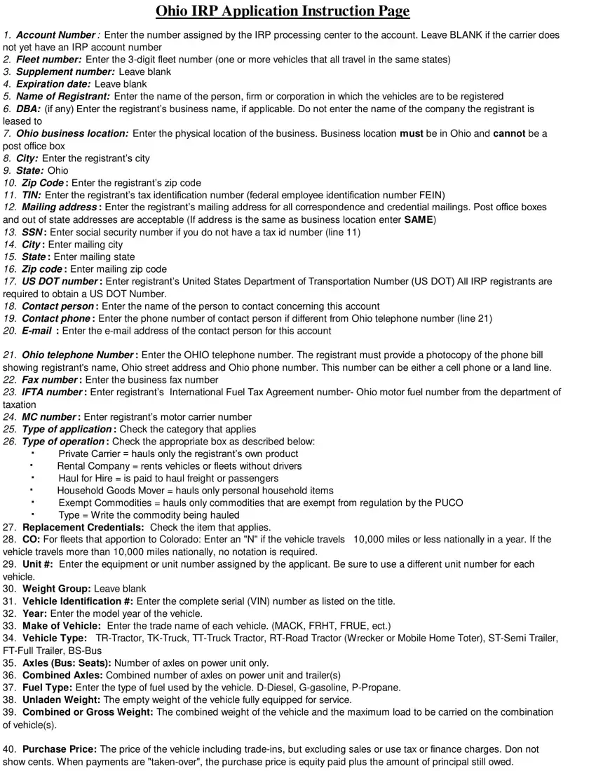 Ohio IRP Application Form Fill Out Printable PDF Forms