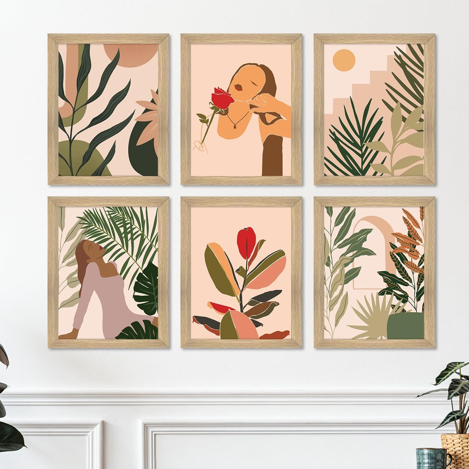 Paper Plane Design Boho Abstract Minimalist Wall Art Prints Set Of 6 Modern Aesthetic Framed Posters Bohemian Paintings For Women Masterpieces 