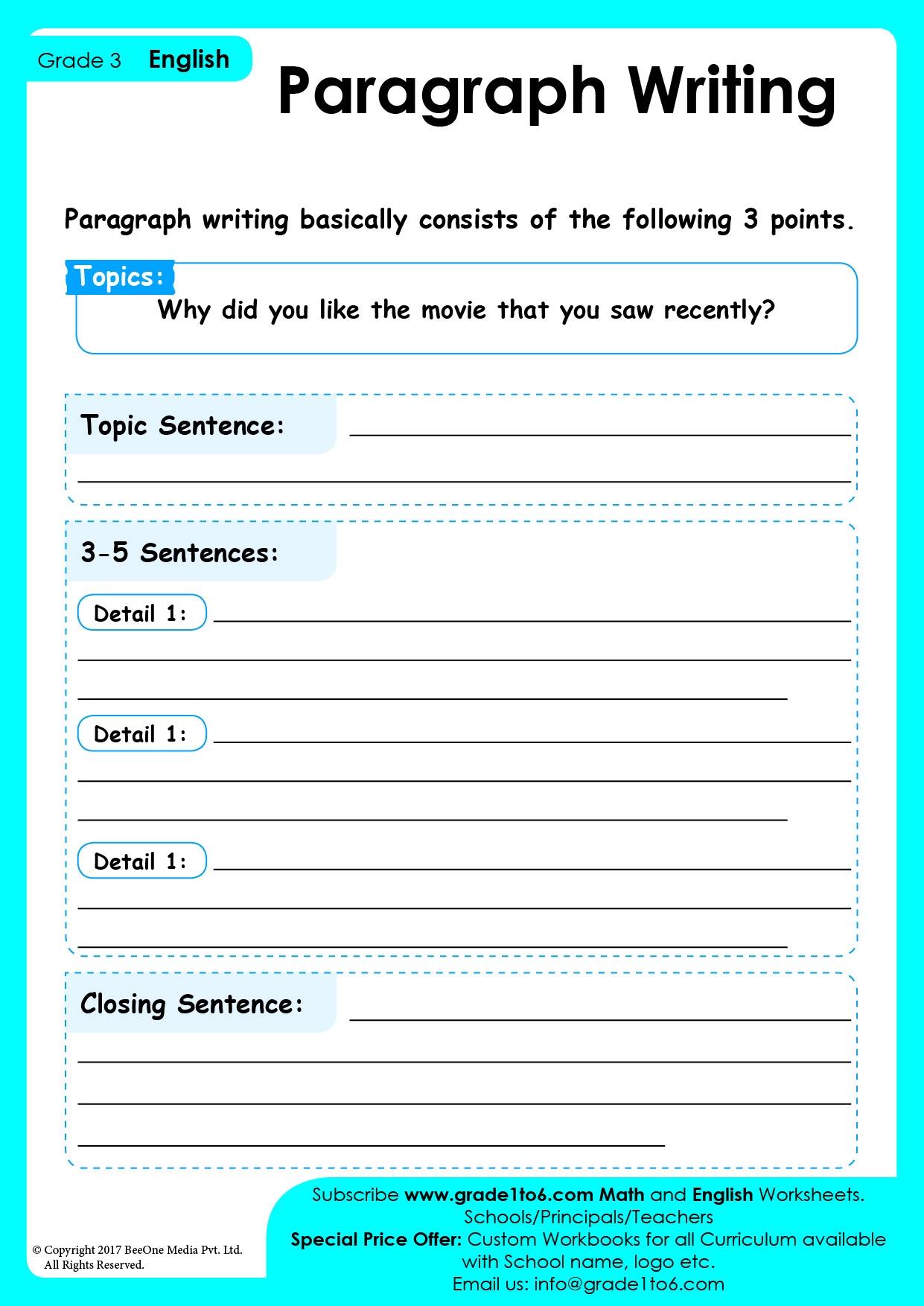 Writing Practice For Third Grade Worksheets