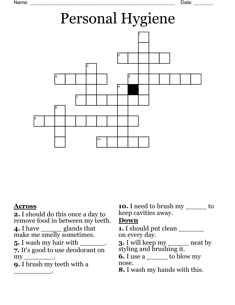 Personal Hygiene Crossword WordMint