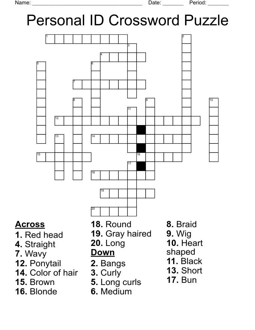 Personal ID Crossword Puzzle WordMint
