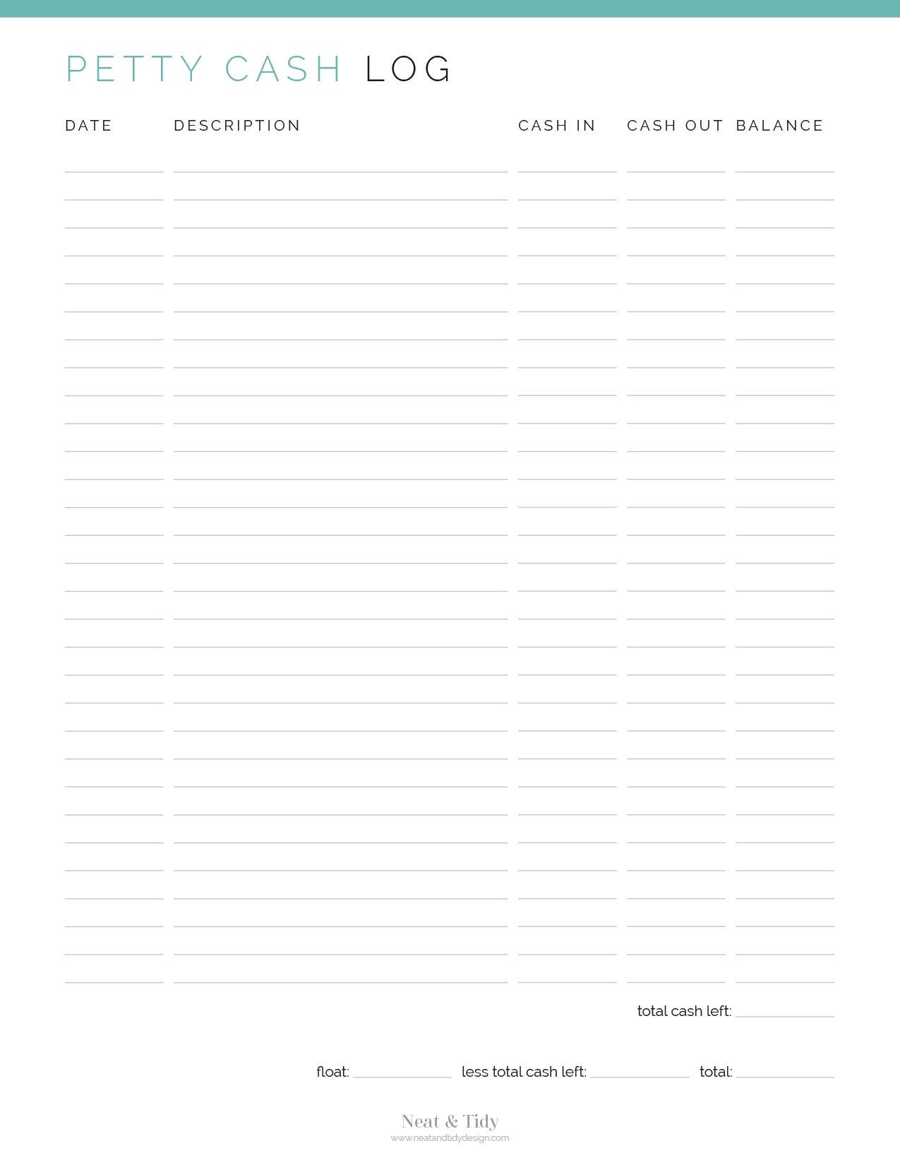 Petty Cash Log Neat And Tidy Design